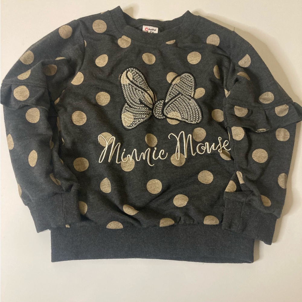 PatPat Mickey Mouse Gray Sweater with Gold Dots. Girls size 5/6Years